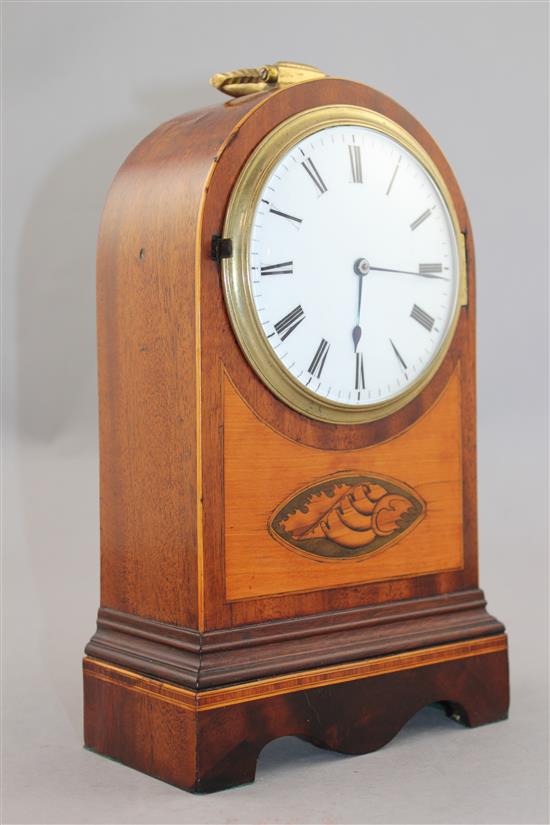 A Regency inlaid mahogany mantel timepiece 10in.